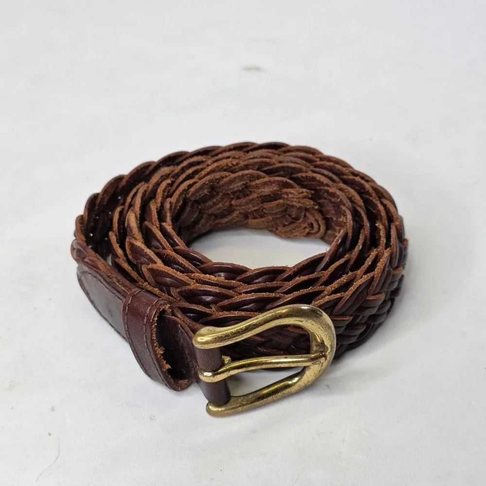 GreatLand Men's Braided Leather Belt Dark Brown Solid Brass Buckle 444-226 L